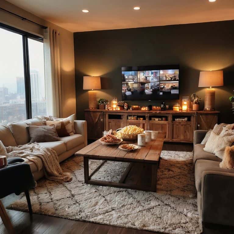 Setting up a movie night scene